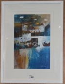 Glyn Macey, mixed media, "Corner of the Quay", signed, Broadway Modern label verso, 17.5 x 11.5in.