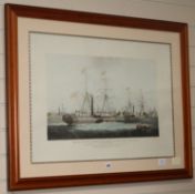 After W. J. Higgins, coloured aquatint, Ships of the General Steam Navigation Company, The Giraffe