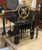A brass and wrought iron double bed W.139cm