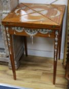A painted satinwood envelope card table W.55cm