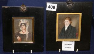 Two 19th century portrait of miniatures on ivory of a gentleman and lady largset 8x 6.5cm