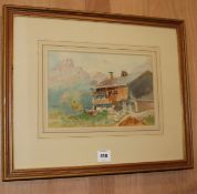 Herbert R.B. Donne, watercolour, chalet in the Alps, signed, 8.5 x 13in.
