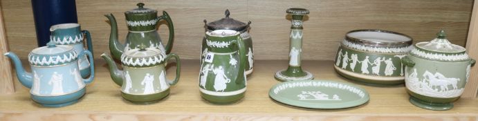 A collection of Carlton Ware green jasper-type teaware, etc. tallest 22cm