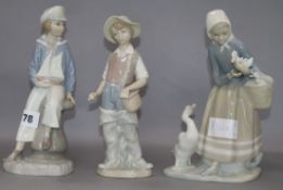 Three Lladro figures tallest 23cm