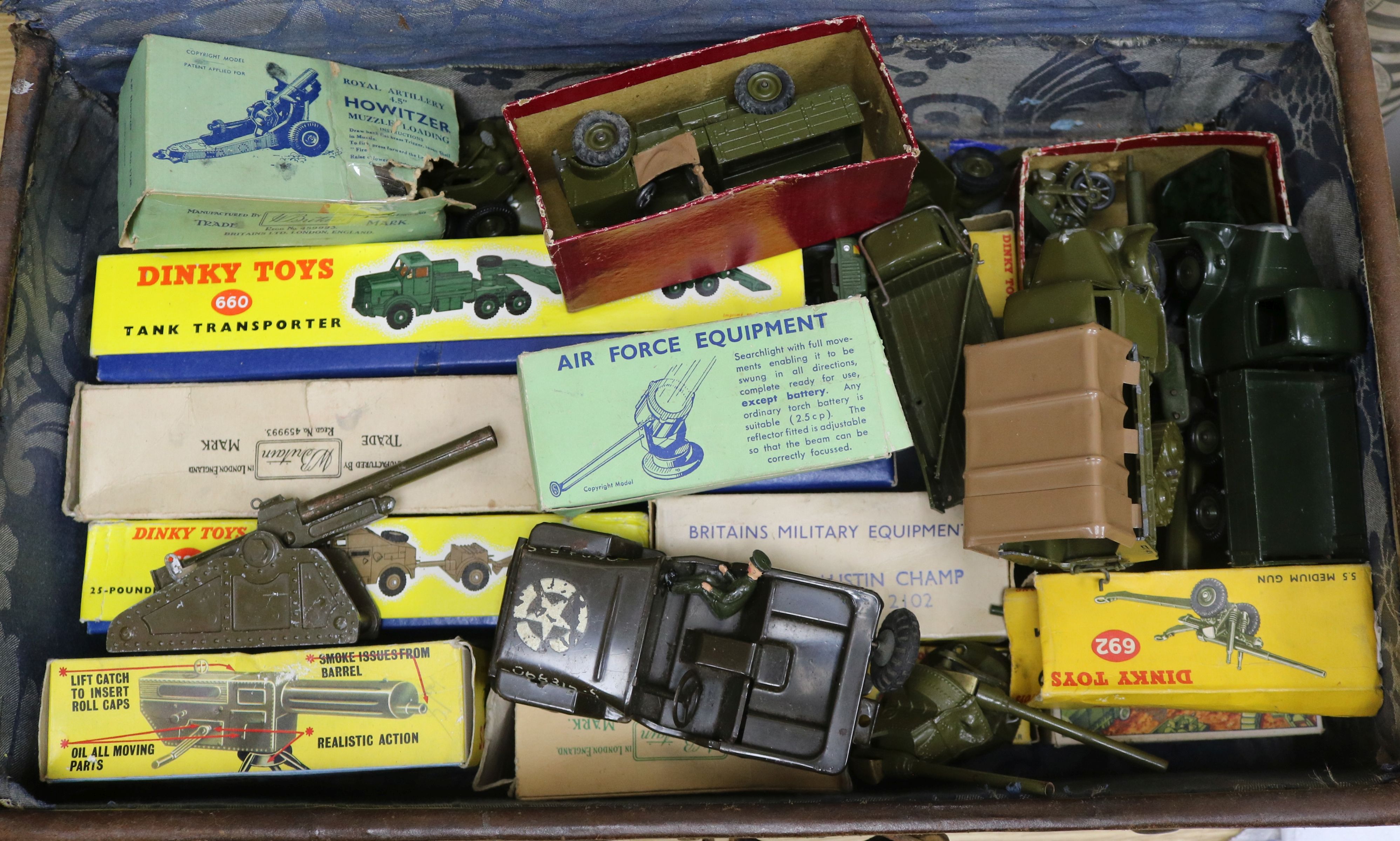 A collection of Dinky and Britains military vehicles