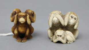 Two Japanese ivory okimonos of monkeys