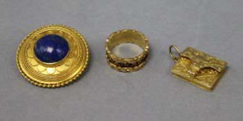 A Victorian enamelled 18ct gold memorial ring dated 1841, a book locket with internal hairwork