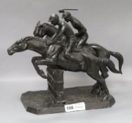 A modern bronze of two racehorses, jockeys up height 30cm