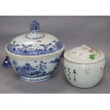 A Chinese famille rose kamcheng, Republic period and a Qianlong blue and white tureen and cover