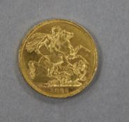A Queen Victorian gold sovereign 1885, Melbourne Mint Young head, VF