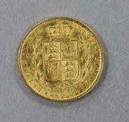 A Queen Victoria gold sovereign 1864, shield reverse, F