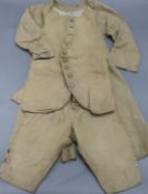 A late 18th century young child's three piece linen riding/carriage suit