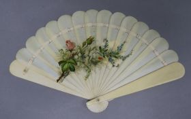 A French painted ivory leaf fan c.1900
