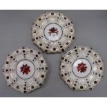 A set of six Bohemian overlay ruby glass plates, overlaid in white and heightened in gilt, each with