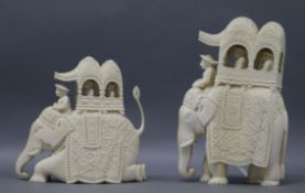 Two 19th century Indian Company School ivory caparisoned elephant groups tallest 14cm