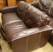 A two seater leather sofa and a three seater leather sofa W.160cm and W.213cm