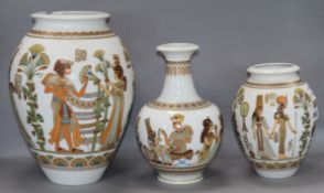 Three Egyptian taste ceramic vases tallest 30cm