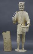 An ivory figure and an ivory brush pot 28cm
