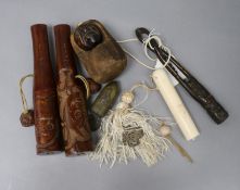 A group of Japanese wood pipes etc