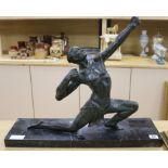 A bronze model on marble base of an archer length 56cm