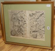 Abraham Ortelius, 'Regionis Biturigum Exactiss [with] Limaniae Topographia' and three other framed