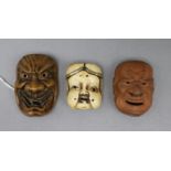 Three Japanese mask netsuke