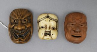 Three Japanese mask netsuke