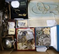A quantity of silver and costume jewellery and a pair-cased watch (a.f.), jewellery to include charm