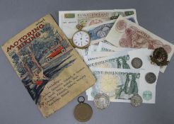 Bank of England notes, medals and a watch