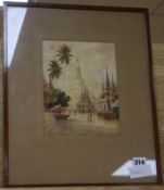 M.T. Hla, watercolour, "Schwedagon Pagoda Rangoon", signed, 22 x 17cm