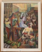 Central American School, oil on canvas, women in a market place, indistinctly signed and dated 1995,