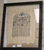 A framed papyrus painted panel