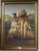 M. Kassab, oil on canvas, Arabs and camel in landscape, signed, 87 x 64cm