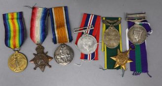 A World War II group of four medals to RJ Hill, Royal Signals a GSM with Palestine clasp 45-48, a
