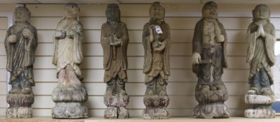 A set of six Chinese figures of Luohan tallest 81cm