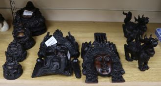 A quantity of Balinese and Thai carved wood masks, animals, etc. longest 20cm