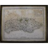 Robert Morden, a hand-coloured map of Kent and ten other framed maps, variously-sized, including