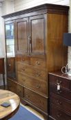 An Edwardian satinwood banded mahogany wardrobe with cupboards and drawers W.183cm