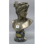 A spelter bust of a lady Atlanta, by F.J. Williamson height 36.5cm