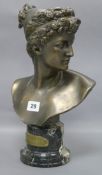 A spelter bust of a lady Atlanta, by F.J. Williamson height 36.5cm