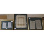 Three framed silk proclamation and theatre programmes