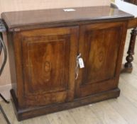 An Edwardian inlaid walnut low cupboard W.96cm