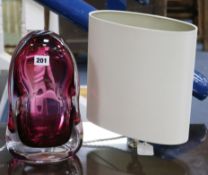 A pair of Porta Romana cranberry glass lamps height 28cm excl. shades
