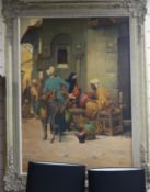 M. Kasab, oil on canvas, Arab street scene with pot seller, signed, 90 x 64cm