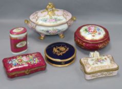A collection of decorative French porcelain, including an 18th century-style ormolu-mounted pink