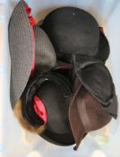 Two Gents bowler hats, other gents hats and a collection of ladies hats