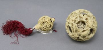 Two 19th century ivory concentric balls