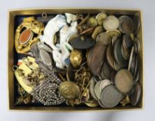 An antique fob seal, assorted brass buttons and sundries