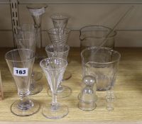 Eight glasses, two beakers, a mixer, two measures and two small glasses tallest 18.5cm