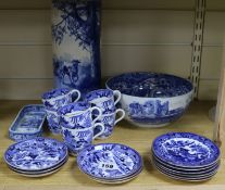 A Staffordshire eighteen piece blue and white willow pattern coffee service and three other blue and